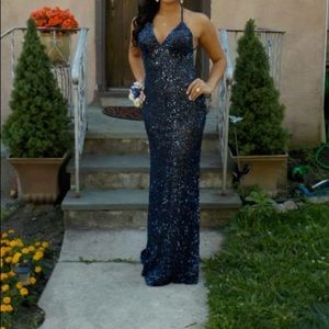 Scala Navy Blue Sequin Prom/Evening Gown - Size 4